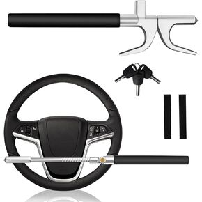 Steering Wheel Lock Anti-Theft Device,Steering Wheel Lock，Car Steering Wheel Lock with Adjustable Features and Safety Hammer，Suitable for All Cars(Black)
