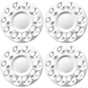 HARFINGTON 4pcs Paint Palette Tray 6.7" 10 Wells Aluminum Round Paint Mixing Pallet for Acrylic Oil Watercolor Artist DIY Painting