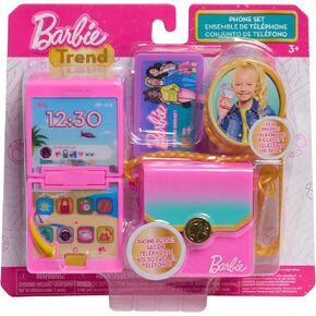 Barbie Trend Lights and Sounds Phone Set, 4-Pieces, Interactive Toy Phone, Toy Purse, Dress Up and Pretend Play, Kids Toys for Ages 3 Up by Just Play