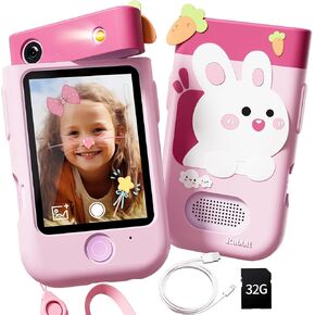 Kids Smart Phone for Girls Toys,Gift for 3 4 5 6 7 8 9 10 Year Old Girl Christmas Birthday Kids Toys,2.8" Touchscreen Toddler Learning Cell Toy Phone with Rotating Camera,Game,Music Player,32G SD Card