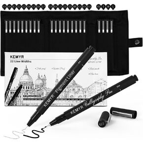 Micro Pens Fineliner Drawing Pens Calligraphy Pens: 22 Size Waterproof Archival Pigment Black Ink Pens For Artists,Use for Watercolor,Sketching,Anime,Manga,Journaling,zentangle Art supplies