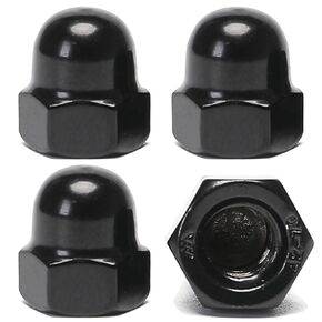Black License Plate Retainer Nuts/Screws Compatible with Volvo S60/ XC60/ XC90/ S40/ S80/ V60/ V90 (Screws onto Existing Stud) - Tall Dome/Acorn Head with Flange Stainless Steel Cap - 4 PCS