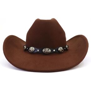 Western Cowboy Hat for Men Women Wide Brim Felt Cowboy Cowgirl Hat with Buckle Belt Classic Fedora Hat