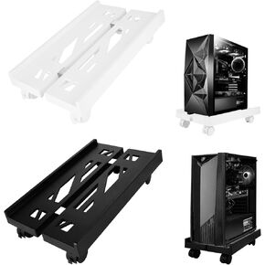 2 Pcs Adjustable Mobile CPU Stand, PC Stand Computer Tower Stand with 4 Caster Wheels, Mobile CPU Stand PC Floor Cart Fits Most PC Gaming Desk Accessories (Black and White)