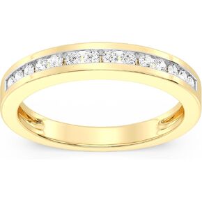 GILDED 925 Sterling Silver 14K Gold Plated Anniversary Bands for Women 1, 1/2, 1/4, 1/10 Carat Lab Grown Diamond | Anniversary Wedding Band | Promise Rings | Eternity Stackable Rings for Women Size 7