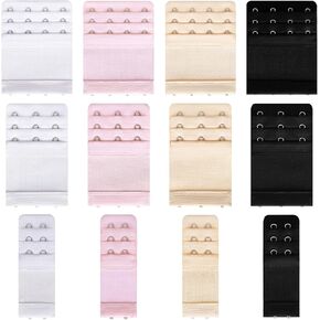 12 Pcs Women's Bra Extenders 2 Hook/ 3 Hook/ 4 Hook/ 3 Rows Elastic Bra Band Hook Strap Extensions, Soft Stretchy Back Bra Extension Strap for Women