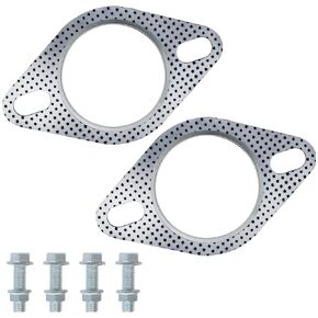 2 PCS Car Exhaust Gasket with 4 Pack Flange Screws, lyfLux 2.5inch High Temperature Exhaust Flange Gasket and M10 Flange Bolts Suitable for Most Exhaust Pipes
