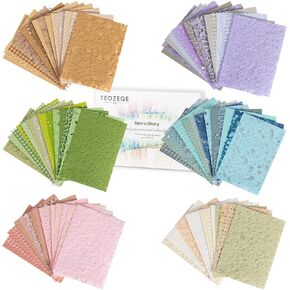 96 Sheets Textured Scrapbook Paper Set - 6 Color Themes, Assorted Mesh Fabric, Decoupage Paper for Junk Journals, Card Making, DIY Crafts (3.9x5.5 Inch)