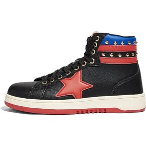 LUCKY STEP Women High Top Fashion Glitter Star Sneakers Retro Zipper Ankle Boots Basketball Tennis Casual Faux Leather Walking Shoes