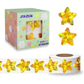 2 Rolls Gold Star Stickers for Kids Reward, 1000Pcs Holographic Sparkly Metallic Foil Stickers for Teacher Supplies Classroom, Behavior Chart Home, Student Planners (1.0 Inch)