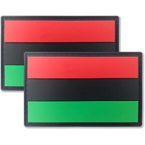 QQSD Afro American Flag Patch Pan African Tactical Patch - PVC Hook and Loop Fastener Patch, 2 Pack