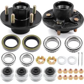 2 Set Trailer Wheel Spindles Hub with Dust Cap,5 Lug Trailer hub 3500 lb Axle Kit for Boat Trailers, Fits for 1"-1/16" to 1-3/8" Axles - Trailer Hub