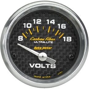 Auto Meter 4791 Carbon Fiber Electric Voltmeter Gauge, 2.3125 in.