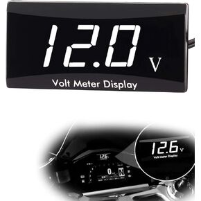 1 PC Car DC 12V HD Digital Display Voltmeter, 2.25" x 1.15" x 0.46" PC Shell Alloy Bracket Dustproof Waterproof LED Display Panel, Two-Wire Voltage Meter, Suitable for Most Car Models (White)