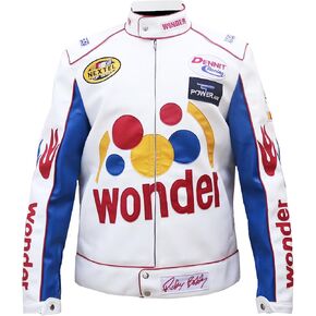 Ricky Bobby White Racing Jacket - Haloween Costume White Patches Racer Motorcycle Faux Leather Jacket