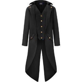 Mainfini Men's Steampunk Tailcoat Jacket Victorian Frock Coat Gothic Uniform Medieval Long Coat Halloween Costume (S-XXL)
