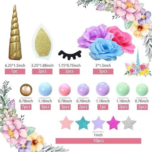 38 PCS Unicorn Cake Topper, Unicorn Flower Cake Decorations with Flowers Balls Stars Unicorn Happy Birthday Cake Decorations for Boys Girls Kids Birthday Party Baby Shower Supplies (Flower) in Saudi Arabia
