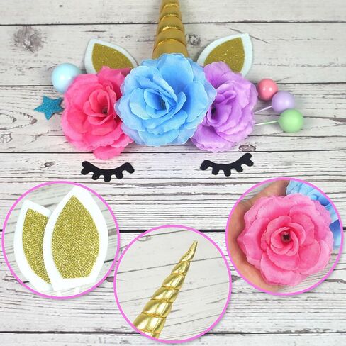38 PCS Unicorn Cake Topper, Unicorn Flower Cake Decorations with Flowers Balls Stars Unicorn Happy Birthday Cake Decorations for Boys Girls Kids Birthday Party Baby Shower Supplies (Flower) in Saudi Arabia