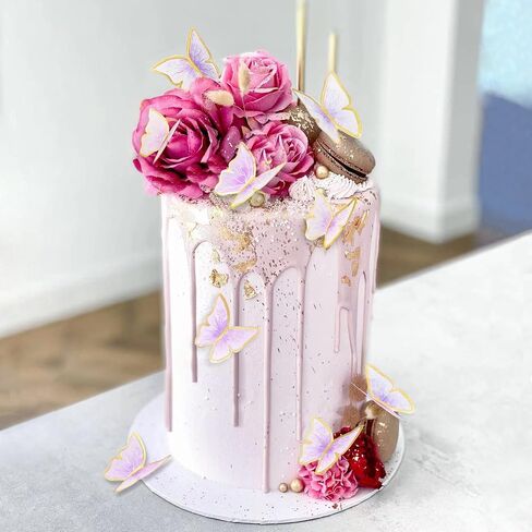 10-Pieces Purple Gold Butterfly Cake Toppers Happy Birthday 1-Metal Gold Birthday Cake Butterfly Party Decorations in Saudi Arabia