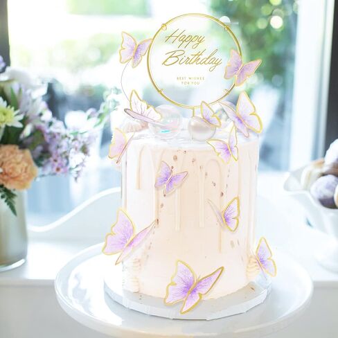 10-Pieces Purple Gold Butterfly Cake Toppers Happy Birthday 1-Metal Gold Birthday Cake Butterfly Party Decorations in Saudi Arabia