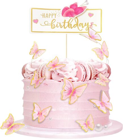 10-Pieces Purple Gold Butterfly Cake Toppers Happy Birthday 1-Metal Gold Birthday Cake Butterfly Party Decorations in Saudi Arabia