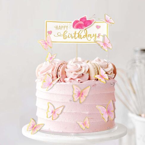 10-Pieces Purple Gold Butterfly Cake Toppers Happy Birthday 1-Metal Gold Birthday Cake Butterfly Party Decorations in Saudi Arabia