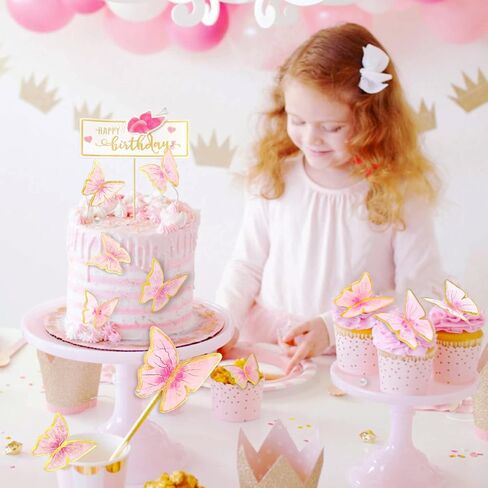 10-Pieces Purple Gold Butterfly Cake Toppers Happy Birthday 1-Metal Gold Birthday Cake Butterfly Party Decorations in Saudi Arabia
