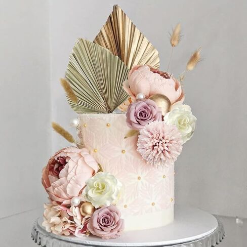 32 PCS Boho Cake Topper Flower Palm Leaves Cake Decorations for Bohemian Wedding Baby Shower Birthday Party Supplies Mother's Day (Boho) in Kuwait