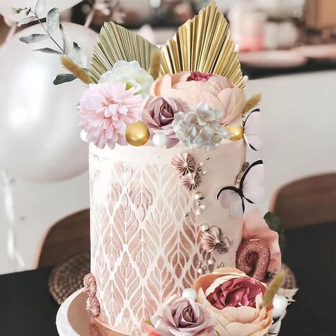 32 PCS Boho Cake Topper Flower Palm Leaves Cake Decorations for Bohemian Wedding Baby Shower Birthday Party Supplies Mother's Day (Boho) in Kuwait
