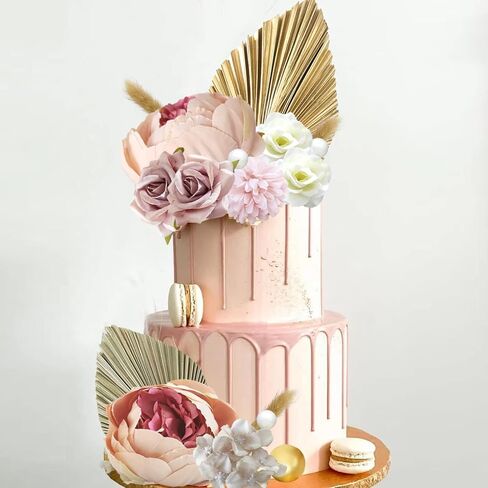 32 PCS Boho Cake Topper Flower Palm Leaves Cake Decorations for Bohemian Wedding Baby Shower Birthday Party Supplies Mother's Day (Boho) in Kuwait