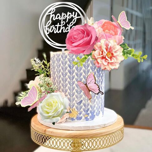 14 PCS Flower Cake Toppers Butterfly Cake Decorations Happy Birthday Cake Toppers with Artificial Pink Rose Flowers Eucalyptus Butterflies for Girls Birthday Party Wedding Baby Shower Supplies (Pink) in Saudi Arabia