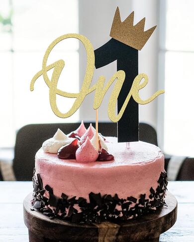 غلاف كعكة عيد الميلاد الأول من MYAMPED - لوازم تزيين كعكة عيد الميلاد الأول باللون الذهبي اللامع، مناسبة لتفضلات استحمام الطفل، أو الكشف عن جنس الطفل، أو حفلة عيد ميلاد الطفل أو دعامات كشك تصوير الطفل in Saudi Arabia