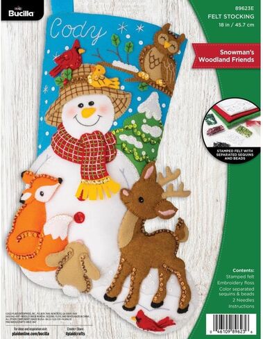 Bucilla, Snowman Woodland Friends, Felt Applique 18" Stocking Making Kit, Perfect for DIY Arts and Crafts, 89623E in Saudi Arabia