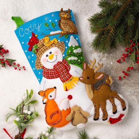 Bucilla, Snowman Woodland Friends, Felt Applique 18" Stocking Making Kit, Perfect for DIY Arts and Crafts, 89623E in Saudi Arabia