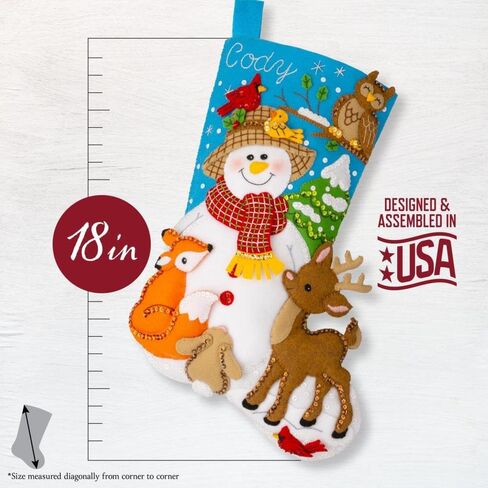 Bucilla, Snowman Woodland Friends, Felt Applique 18" Stocking Making Kit, Perfect for DIY Arts and Crafts, 89623E in Saudi Arabia