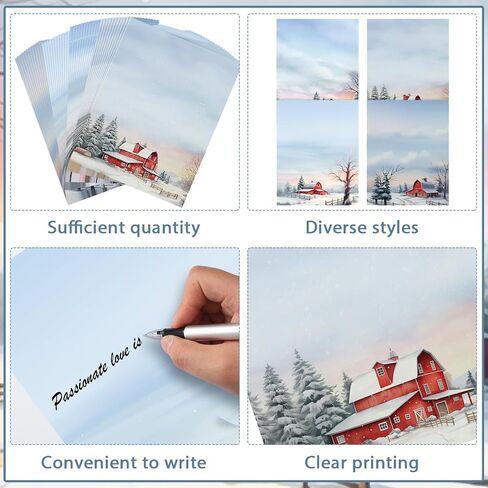 Teling 48 Sheets Christmas Stationery Paper 8.5 x 11'' Printer Paper Christmas Letter Paper Writing Paper Holiday Letterhead for Notes Greeting Cards Invitations Office School Printing (House) in Kuwait