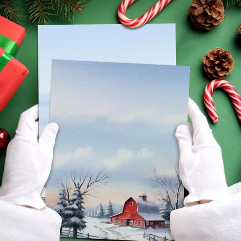 Teling 48 Sheets Christmas Stationery Paper 8.5 x 11'' Printer Paper Christmas Letter Paper Writing Paper Holiday Letterhead for Notes Greeting Cards Invitations Office School Printing (House) in Kuwait