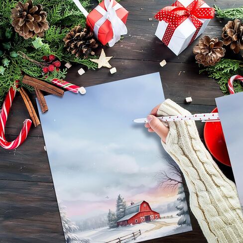 Teling 48 Sheets Christmas Stationery Paper 8.5 x 11'' Printer Paper Christmas Letter Paper Writing Paper Holiday Letterhead for Notes Greeting Cards Invitations Office School Printing (House) in Kuwait