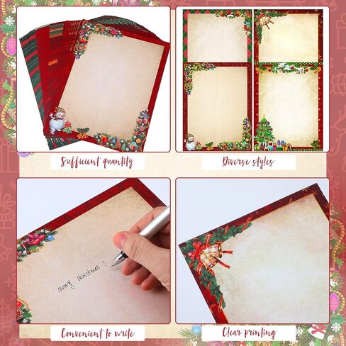 Teling 48 Sheets Christmas Stationery Paper 8.5 x 11'' Printer Paper Christmas Letter Paper Writing Paper Holiday Letterhead for Notes Greeting Cards Invitations Office School Printing (House) in Kuwait