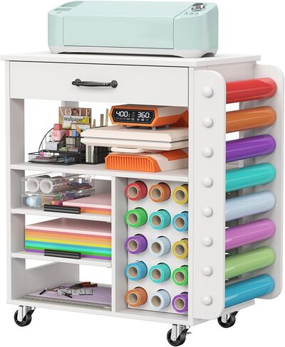 عربة حرفية متدحرجة من lifewit مع صينية ودرج قابلين للسحب، ومنظمات وتخزين متوافقة مع آلات Cricut، حامل آلة قطع الحرف اليدوية مع 23 حامل لفائف الفينيل لغرفة الحرف اليدوية والمكتب المنزلي in Kuwait