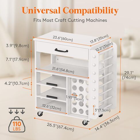 عربة حرفية متدحرجة من lifewit مع صينية ودرج قابلين للسحب، ومنظمات وتخزين متوافقة مع آلات Cricut، حامل آلة قطع الحرف اليدوية مع 23 حامل لفائف الفينيل لغرفة الحرف اليدوية والمكتب المنزلي in Kuwait