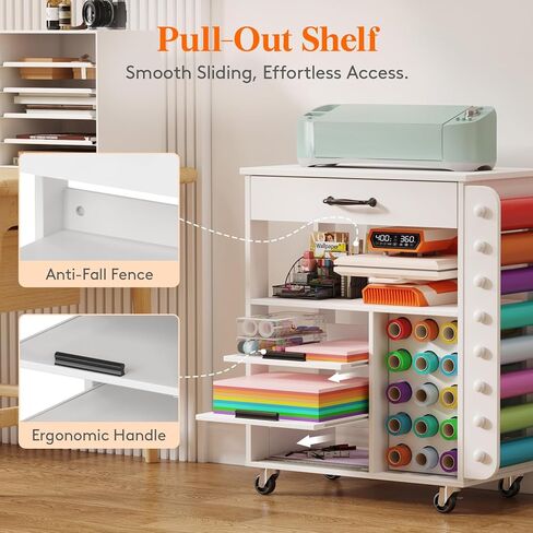 عربة حرفية متدحرجة من lifewit مع صينية ودرج قابلين للسحب، ومنظمات وتخزين متوافقة مع آلات Cricut، حامل آلة قطع الحرف اليدوية مع 23 حامل لفائف الفينيل لغرفة الحرف اليدوية والمكتب المنزلي in Kuwait