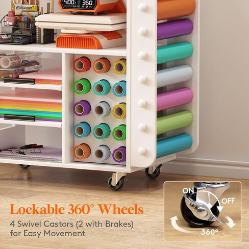 عربة حرفية متدحرجة من lifewit مع صينية ودرج قابلين للسحب، ومنظمات وتخزين متوافقة مع آلات Cricut، حامل آلة قطع الحرف اليدوية مع 23 حامل لفائف الفينيل لغرفة الحرف اليدوية والمكتب المنزلي in Kuwait