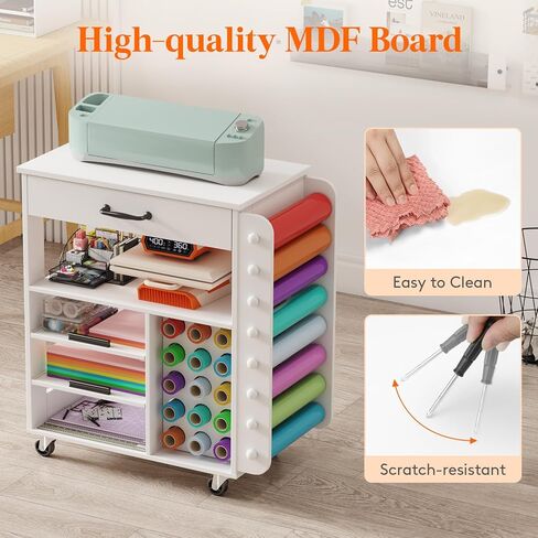 عربة حرفية متدحرجة من lifewit مع صينية ودرج قابلين للسحب، ومنظمات وتخزين متوافقة مع آلات Cricut، حامل آلة قطع الحرف اليدوية مع 23 حامل لفائف الفينيل لغرفة الحرف اليدوية والمكتب المنزلي in Kuwait