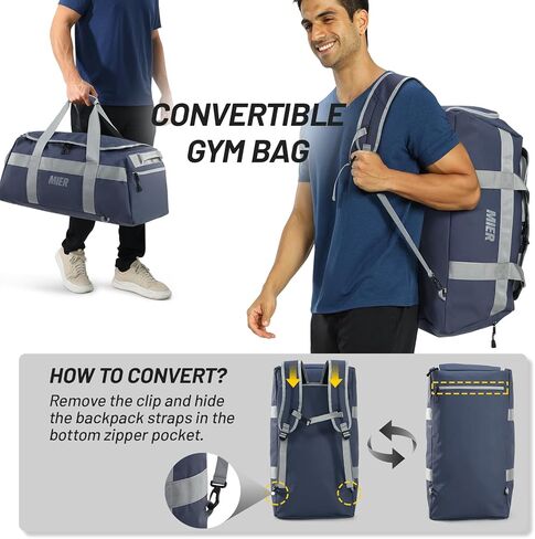 MIER Gym Bag for Men Large Duffel Backpack with Shoe Compartment, 60L Convertible Duffle Bags Weekender Overnight Bag for Gym Sports Travel, Black in Kuwait