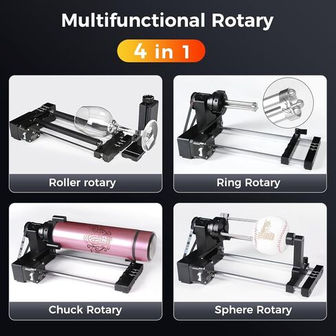 Comgrow 4-in-1 Y-axis Rotary Roller, Suitable for Most Laser Engraving Machines, with 3 Types of Claws and Pins, for Engraving Cylindrical and Spherical Objects, Wine Glass, Tumbler, Rings in Saudi Arabia