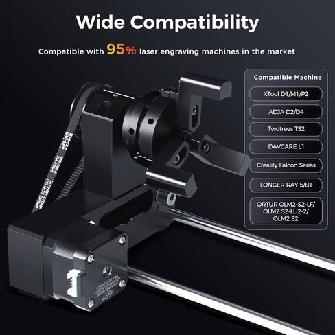 Comgrow 4-in-1 Y-axis Rotary Roller, Suitable for Most Laser Engraving Machines, with 3 Types of Claws and Pins, for Engraving Cylindrical and Spherical Objects, Wine Glass, Tumbler, Rings in Saudi Arabia