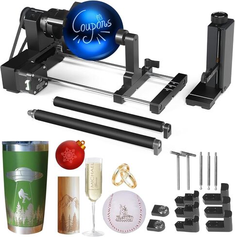 Comgrow 4-in-1 Y-axis Rotary Roller, Suitable for Most Laser Engraving Machines, with 3 Types of Claws and Pins, for Engraving Cylindrical and Spherical Objects, Wine Glass, Tumbler, Rings in Saudi Arabia