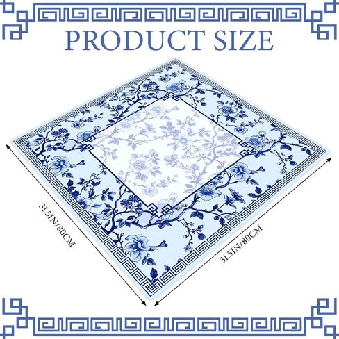 Chinoiserie Mahjong Mat with 3 Dice and 1 Carrying Bag 31.5" x 31.5" Blue and White Rubber Anti Slip and Noise Reduction Multi Purpose Game Table Cover for Mah Jongg, Card, Board Tile Games in Saudi Arabia
