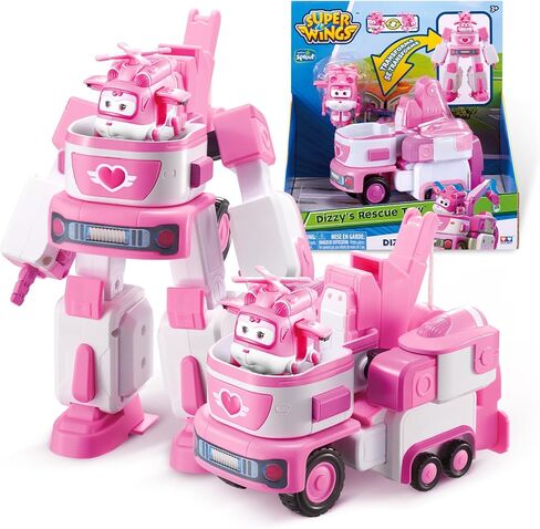 Super Wings Transformer Toys, 7" Jett Robot Suit and 2" Scale Transforming Jett Mini Action Figure,2-IN-1 Mode Vehicle and Robot,Fire Truck Toy Vehicle Playset for Kids 3+,Gifts for Boys and Girls,Red in Kuwait